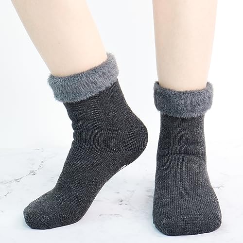Jeasona 2 Pairs Thermal Socks for Women Non-slip Slipper Socks Extra Warm Thick Socks Winter Socks Women Christmas Stocking Stuffer for Mum Grandma - Image 2