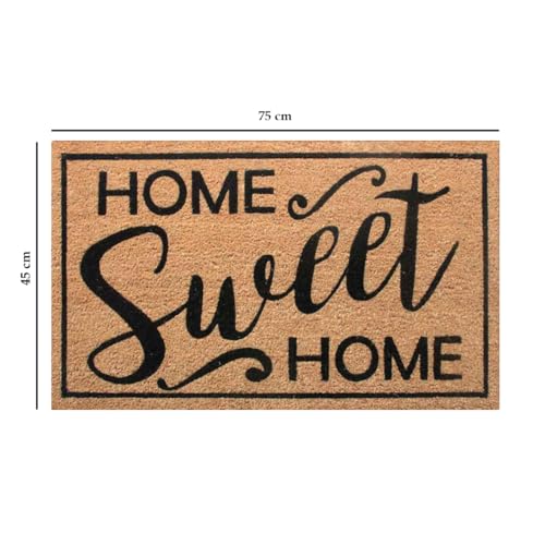 Image of ATMAH Sweet Home Border Coir Door Mat 45 x 75 cm | Heavy Duty Entrance Mat | Anti Slip PVC Backing | Indoor & Covered Outdoor Doormat