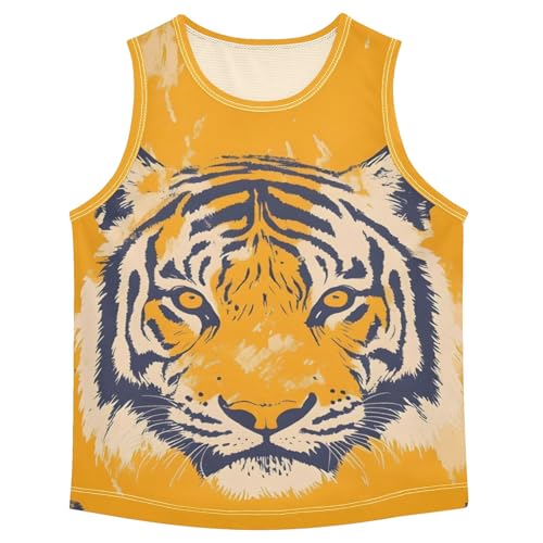 Orange Tiger Pattern Boys Tank Top Sleeveless Quick Dry Athletic T-Shirts 3-10T