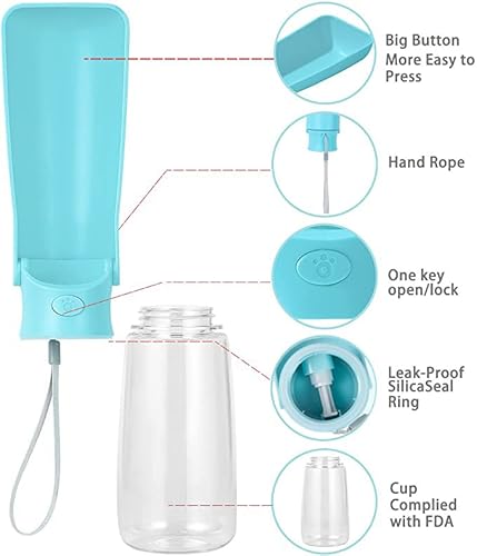 Wimans Foldable Dog Water Bottle, 19Oz Dishwasher Safe Washable, Portable Leak Proof Dog Water Bottle Dispenser,For Dog Car Travel, Walking, Hiking, Food Grade Plastic(Blue) #TOP4