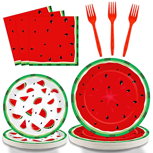 gisgfim 96 Pcs Watermelon Party Supplies - Paper Plates Napkins Tableware Set Decorations & Favors for Childrens Melon Birthday or Baby Shower - Serves 24
