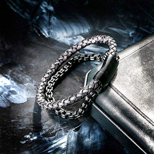 Image of murtoo Mens Bracelet leather and Steel, Stainless Steel Chain and Leather Bracelets for Men
