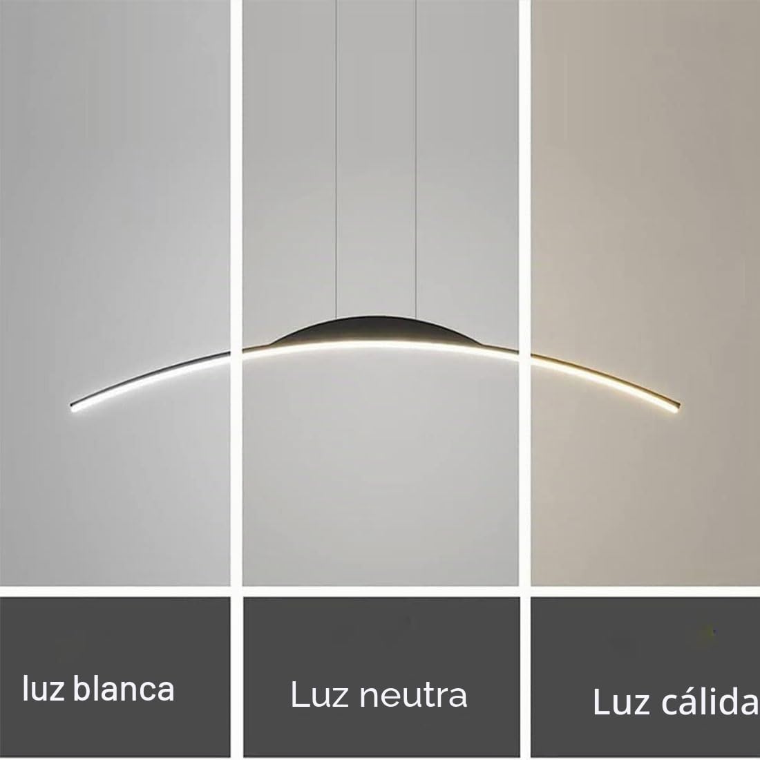 Lampara Colgante Comedor LED Moderna, 36W Lampara techo Colgante Regulable con Control Remoto 3000K–6000K Lampara isla Cocina Diseño de curvas regulable altura Para Salon Cocina Luz (Negro, 150cm)