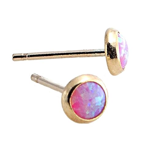 Pink Opal Stone 4mm Stud Post Piercing 14K Gold Filled Earrings for Women (Pink Opal 4mm 14K Gold Filled)