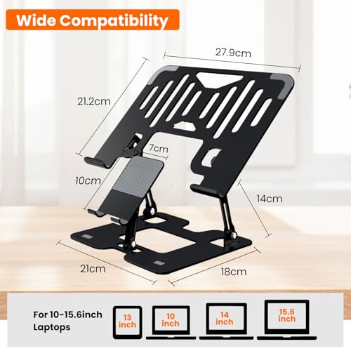Image of Dyazo 2 in 1 Laptop & Mobile Stand | Foldable Riser with Ventilated Design | Multi Angle Adjustable Height Holder Fit Upto 15.6 Inch Laptops | Compatible for Mac, HP, Dell, Acer, Lenovo & More (Black)