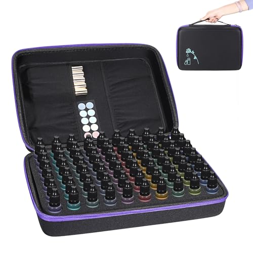 Image of ELLDOO Alcohol Ink Storage Carry Case, Fits up to 70 Bottles, Alcohol Ink Case Miniature Paint Carry Organizer for Ink and Paints with Foam Insert and Inner Storage Pocket, Purple (Ink not Included)