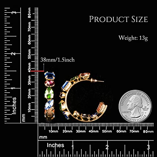 18K Gold Plated Colorful Birthstone Hoop Earring Multicolored Crystals Rainbow Earring Gift For Women Girls Hypoallergenic Jewelry (3.0Ct Different Cut Gemstone) #TOP2