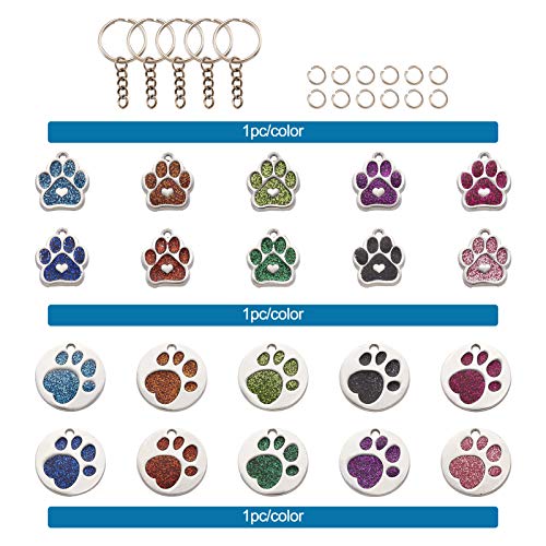 PandaHall 20pcs Dog Cat Paw Charms Pendants Animal Glitter Footprint Dangle Charms with Jump Rings & Split Key Rings for DIY Jewelry Making - Image 2