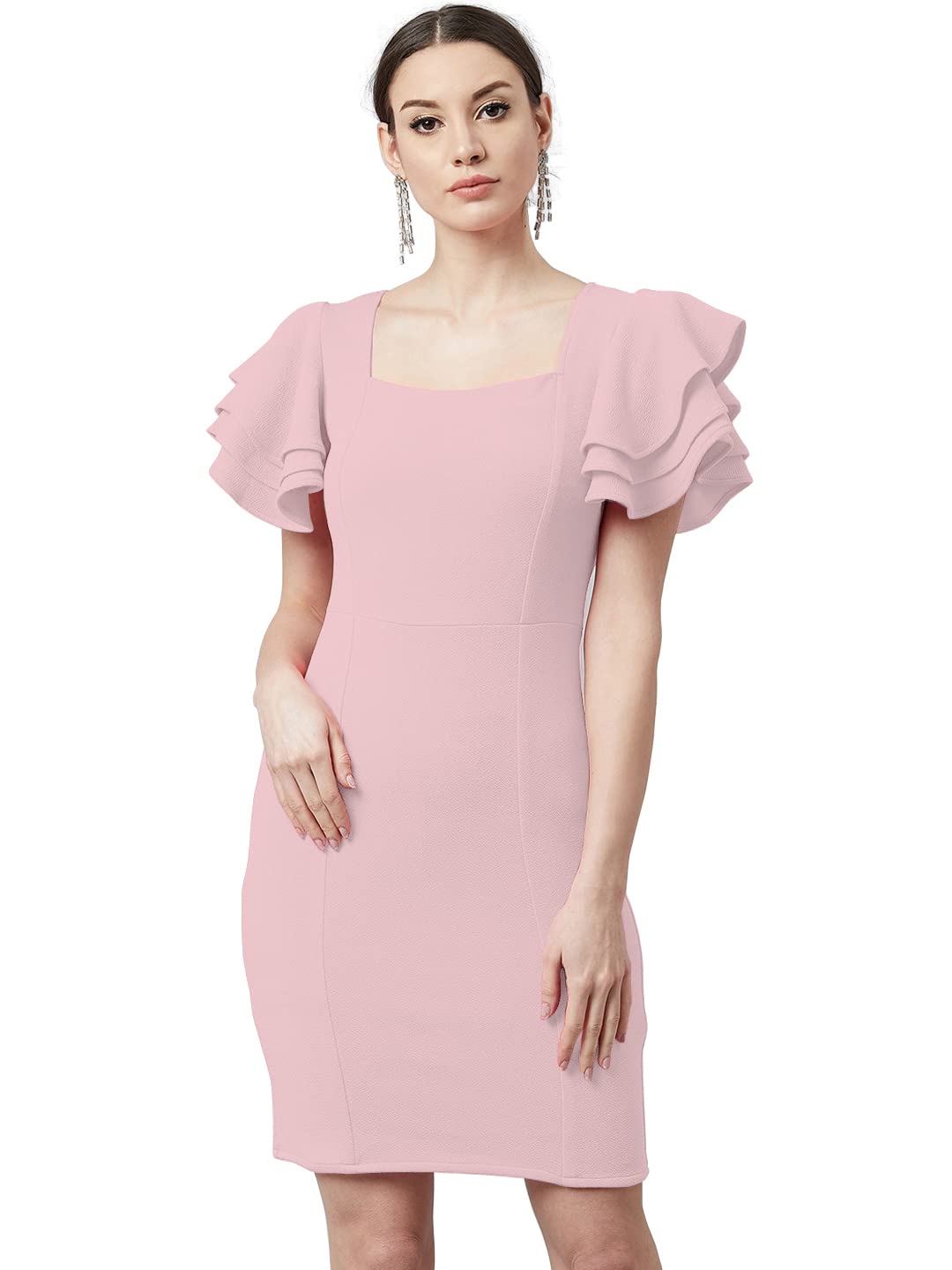 Shasmi Women's Polyester Blend Bodycon Casual Dress (Shree Midi 20 Peach S