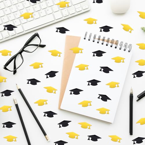 Image of Gold and Black Graduation Cap Confetti 2026, Class of 2026 Table Centerpiece Grad Confetti for 2026 Graduation Party Decorations Supplies