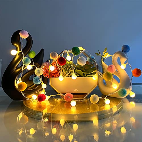 Chiree Indoor String Lights 6.56 Feet Pom Poms Fairy Lights 20 Led Battery Operated String Ball Lights Warm White Globe Lights Colorful Decor Lights For Home Bedroom Kids Playhouse Holiday Christmas #TOP1