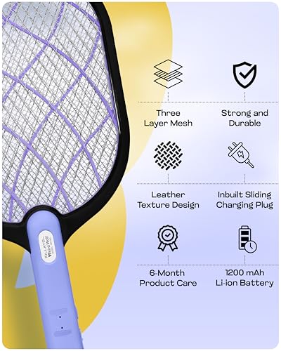Image of Weird Wolf Mosquito Killer Racket with Built-in Charging Plug | 1200mAh Lithium Battery | Rechargeable Electric Mosquito Bat | 6 Month Warranty | Purple