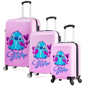 Disney Suitcase 3 Pc Set Hard Shell 28L, 50L and 91L, 4 Wheels, Pink, Combi Lock