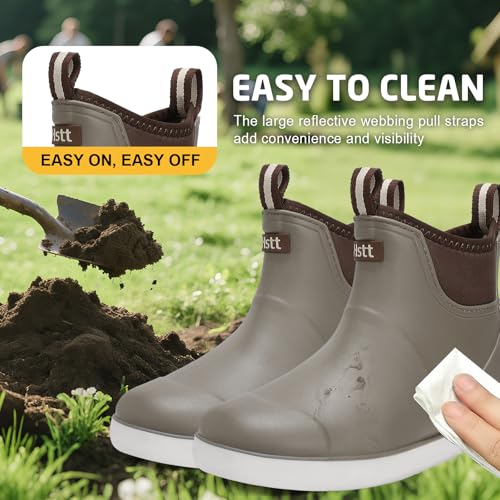 Men's Deck Boots Waterproof Fishing Rain Boots, Anti-Slip Rubber Boots Ankle Booties, High-Performance Footwear Chelsea Boots for Gardening Boating Camping Sailing3