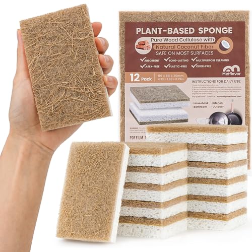 Image of Metflavor Kitchen Sponges, 12 Count, Natural Sponge with Coconut Scrubber
