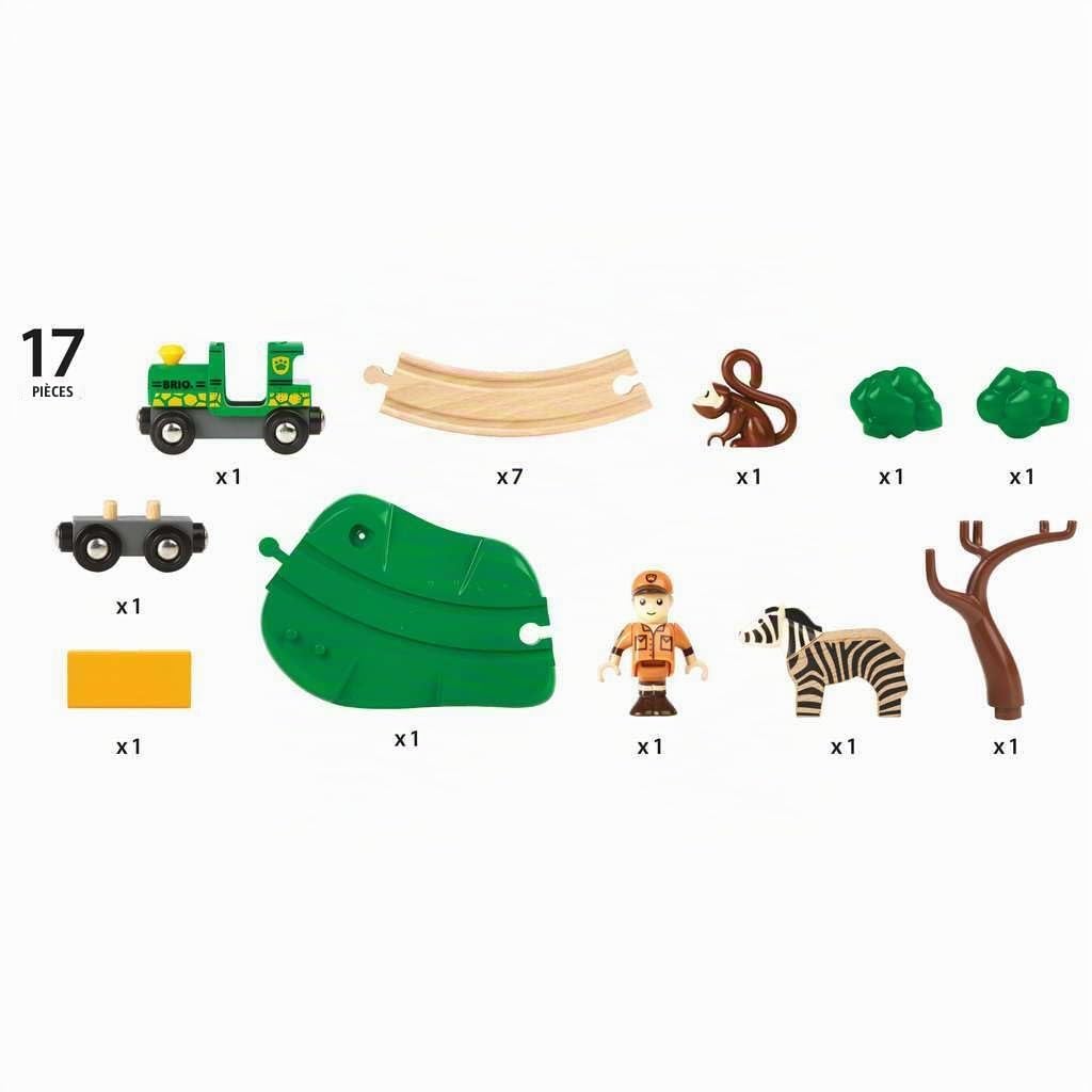 BRIO World - 33720 - Circuit Safari - Coffret complet 17 pièces - Action de jeu sans pile - Figurine et animaux inclus - Circuit de train en bois - Jouet mixte à partir de 3 ans