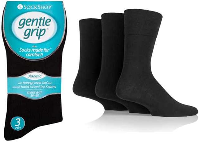 12 Pairs Men's Diabetic Gentle Grip HoneyComb Top Non Elastic Socks by SockShop