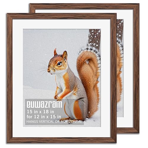 euwazram Rustic Walnut 15x18 Frame - Set of 2 15 x 18 Poster Frame with Mat for 12x15 Picture Frames for Artwork Puzzles Photos and Movie Posters