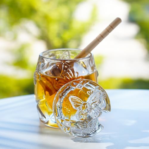 H&D HYALINE & DORA Clear Crystal Honey Jar with Dipper and Lid, Honey Bee Pot, 4.5oz Glass Honey Pot for Home Kitchen - Image 2