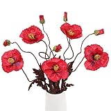 Galebeiren 41" Large Red Poppy Flowers Artificial Poppies Silk Flower, 5 Stems Fake Corn Poppy Flowe