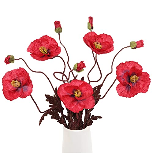 Galebeiren 41" Large Red Poppy Flowers Artificial Poppies Silk Flower, 5 Stems Fake Corn Poppy Flower Xl Size For Home Office Wedding Outdoor Indoor Entrance Hall Living Room Decoration #TOP9