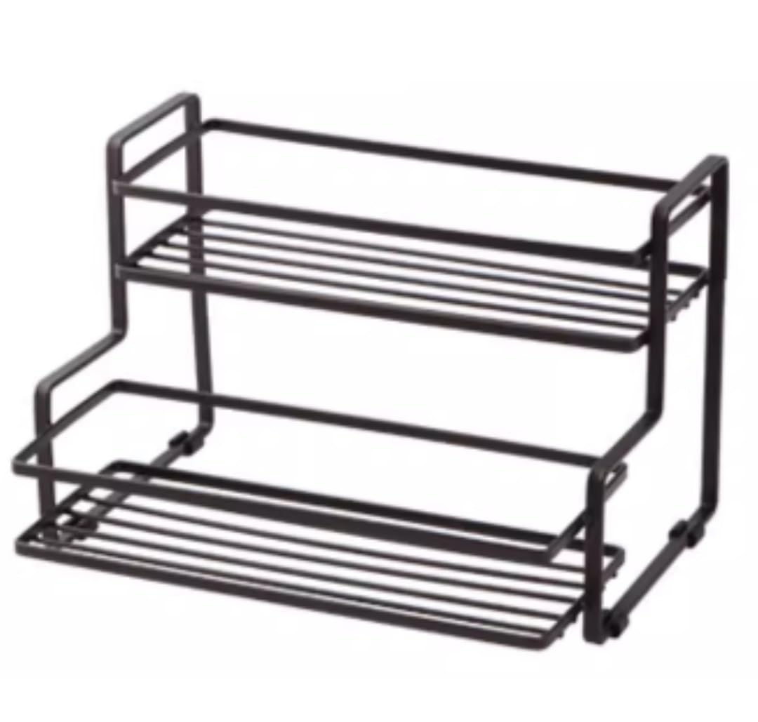 FYIYIEW spice rack, 2 Tier Spice Rack Bottle Jar Holder Kitchen Dining Table Organizer Counter Top Shelf(Black)