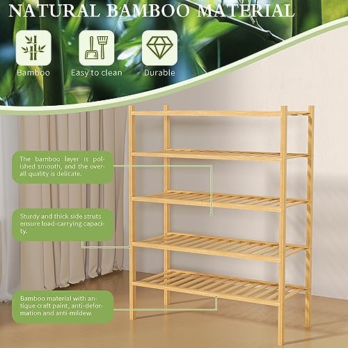 ROMGUAR CRAFT 5 Tier Bamboo Shoe Rack for Closet Free Standing Wood Shoe Shelf for Entryway Small Space Stackable 27"x11"x33" (Natural) by ROMGUAR CRAFT - Image 6