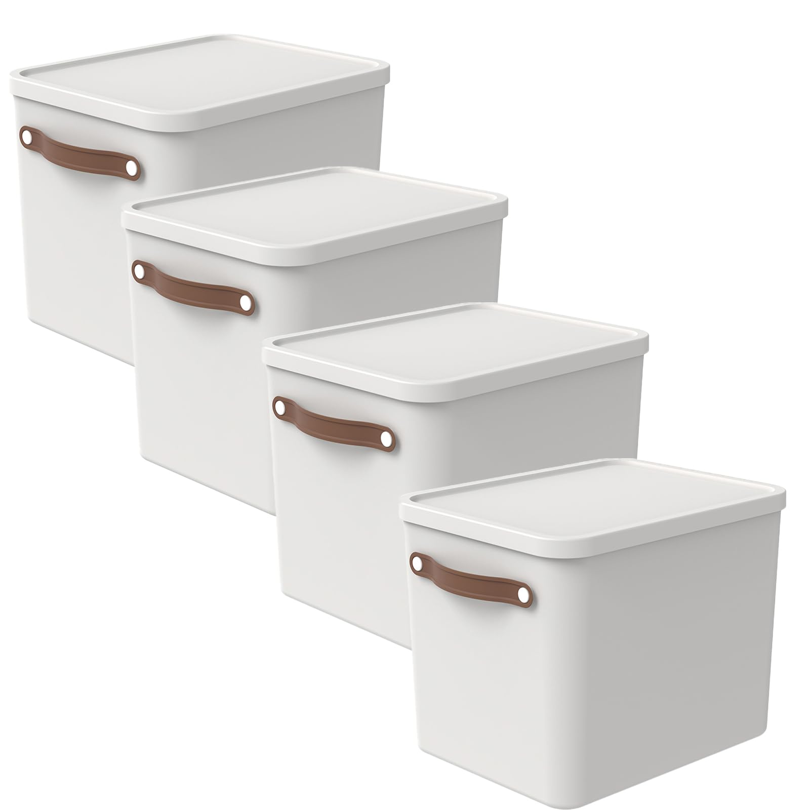 Rotho Maloja Aufbewahrungsbox mit Deckel 4er-Set 27 L stapelbar Cremeweiß | Aufbewahrungsboxen im 4er-Set, Kisten Aufbewahrung mit Deckel, sicher verschließbar, mit Griffen, modular stapelbar