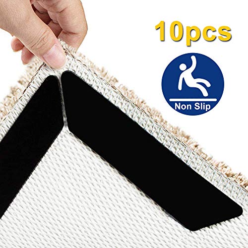 Vidence Anti-Slip Rug Gripper, 10pcs Area Rug Pad for Wooden Floors Carpet Sticker Washable Anti Curling Mat Anti Slip Rug Underlay for Hardwood Floors, Carpets, Area Rugs and Mats 30x180 mm