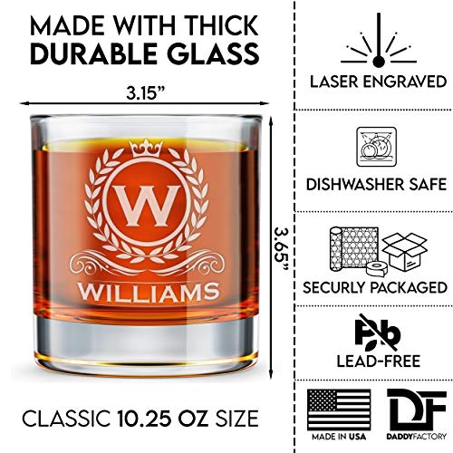Daddy Factory Personalized Whiskey Glass, Engraved Monogram Rocks Cocktail Glass, 10.25 Oz Custom Bourbon Gift For Men #TOP1