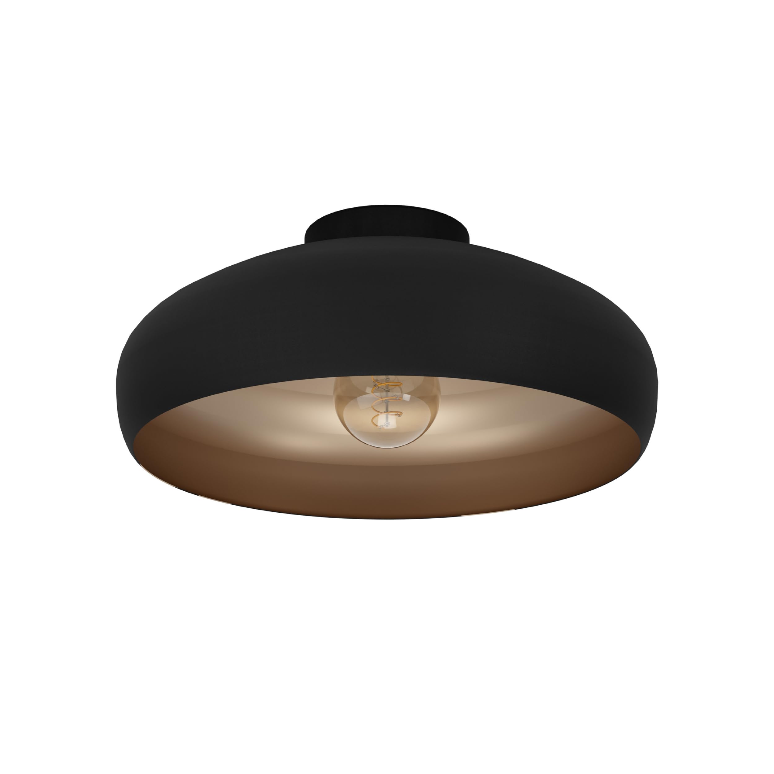 Eglo Mogano Vintage/Industrial Design Ceiling Light | black steel and copper coloured kitchen or hall lighting, ceiling-mounted with E27 socket