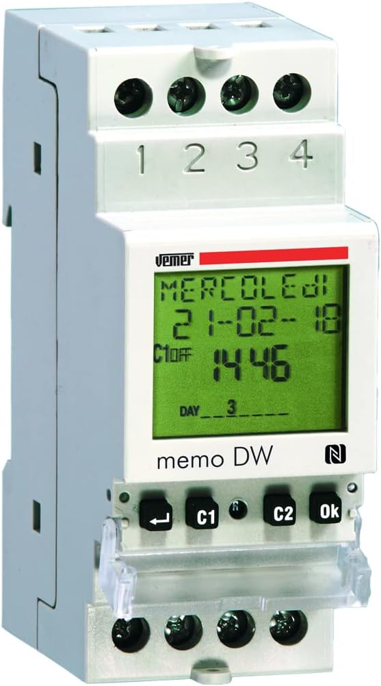 VEMER Digital Time Switch Memo Dw Daily with IR, Bright Grey (RAL 7035)