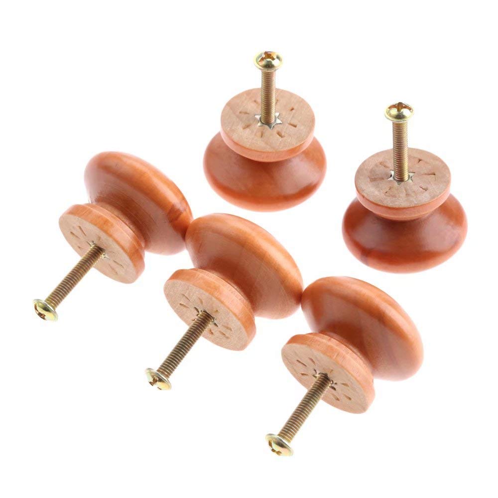 20 pomelli Rotondi in Legno per mobili, mobili, cassetti, pomelli per cassettiera, Forma a Fungo, Diametro 34 mm, Altezza Totale 25 mm (Marrone Chiaro)