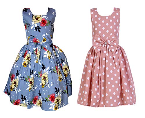 Image of Casual Frock for Baby Girls,Blue Printed and Olive Printed,Pack of 2