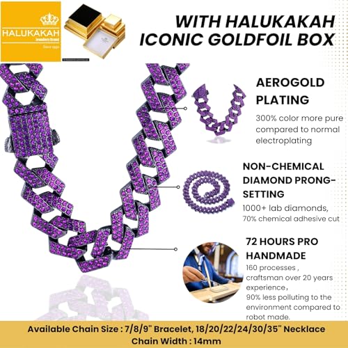 Halukakah 18k Real Gold/Platinum Plated Diamond Cuban Link Bracelet for Men - Over 300 Lab Diamonds Handset - Wide 12mm Length 20/45/50cm - With Giftbox3