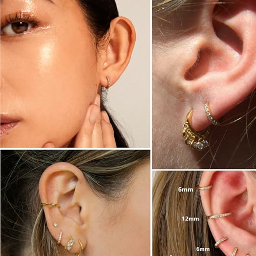 925 Sterling Silver Hoop Earrings 4-5 Pairs Cubic Zirconia Silver Hoop Earrings Hypoallergenic Silver Hoop Earring for Women Small Cartilage Sleepers Huggie Earrings Sets 8/10/12/14/16mm3