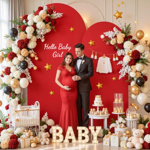 Image of Black Red Photo Arch Backdrop Cover Set of 2 Spandex 7.2 and 6ft Arch Covers Stretchy Backdrop Birthday Party Arch Stand Covers for Baby Shower Wedding Retirement Banquet Background Decorations