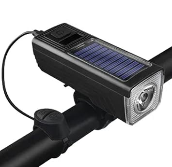 Dark Horse Solar Energy Bicycle Light, USB Rechargeable Power Display 2000 mAh 4 Modes 300 LM 130 Db Speaker New Model Cycle Light Horn, Black