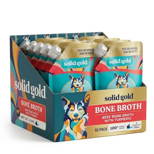 Image of Solid Gold Beef Bone Broth for Dogs - Limited Ingredient Bone Broth Dog Food Toppers for Picky Eaters with Collagen & Superfoods - Dog Gravy Topper for Dry Food - Gut Health & Hydration - 16oz /10 Pack