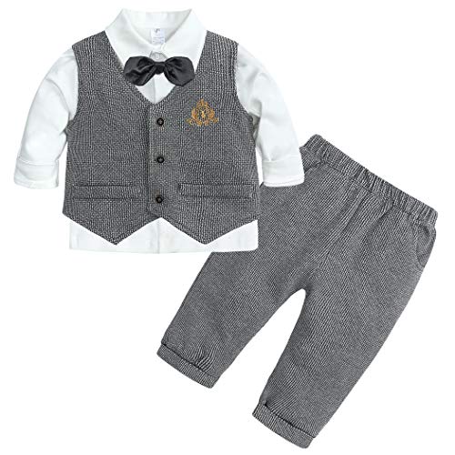 Little Boys Formal Suit 3Pcs Toddler Gentleman Outfits Bow Tie Shirt + Button Waistcoat + Pants Clothes Set