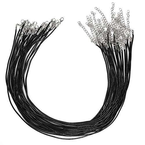 24PCS Black Cord Necklace, 20 in Waxed Necklace Cords for Pendants, Black String Necklace with Clasp for DIY Jewelry Making
