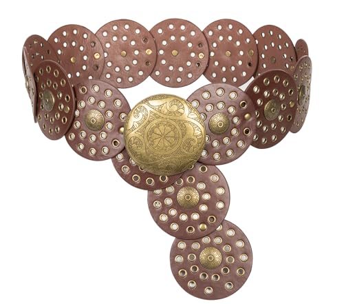 Wide-Disc-Western-Belt-Womens Vintage Rivet Belts Concho-Punk Boho-Hollow-Waist-Belt for Dress Jeans