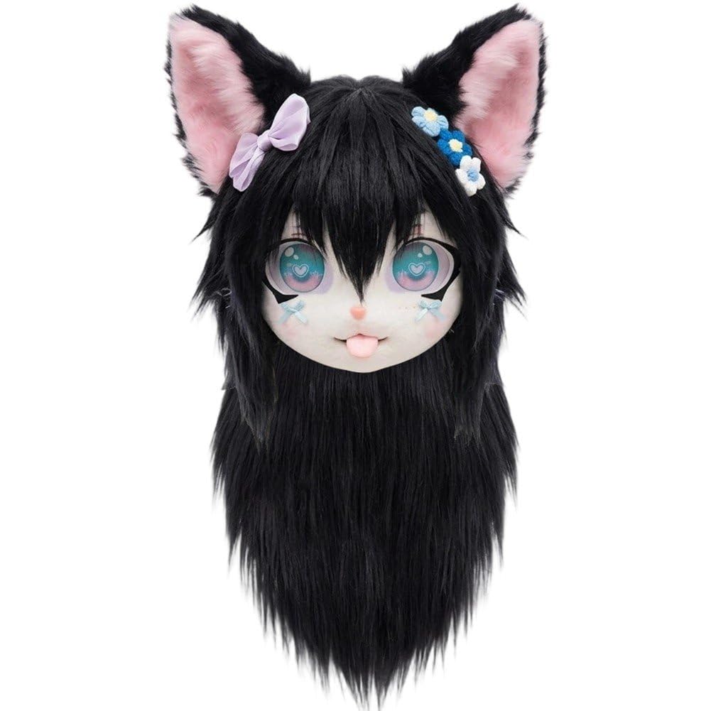 Cute Plush Animal Therian Fursuit Head Mask, Cosplay Headgear Prop for Anime Halloween Masquerade Theme Party