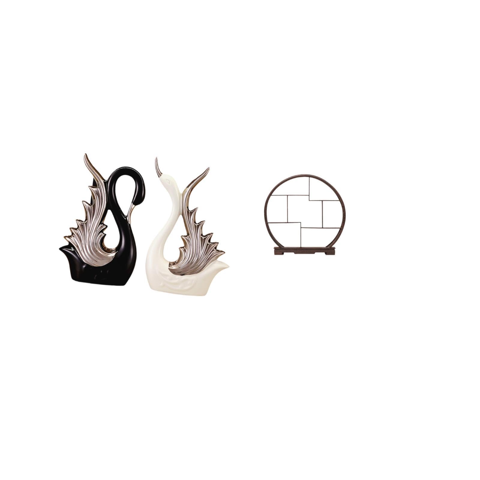 Elegant Ceramic Swan Figurines with Wooden Display Stand Perfect for Home DécorAnniversary Gift Desktop Ornament and Antique Shelf Organizer|Yard, Garden & Outdoor Living-image-47