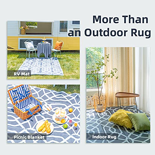 wikiwiki Reversible Rugs Mats, 9x12ft Waterproof Outdoor Patio Rug,Large Plastic Straw Floor Mat for Camping, RV, Garden, Balcony, Outside Area Carpet,Grey, Rugscape Series - Image 5