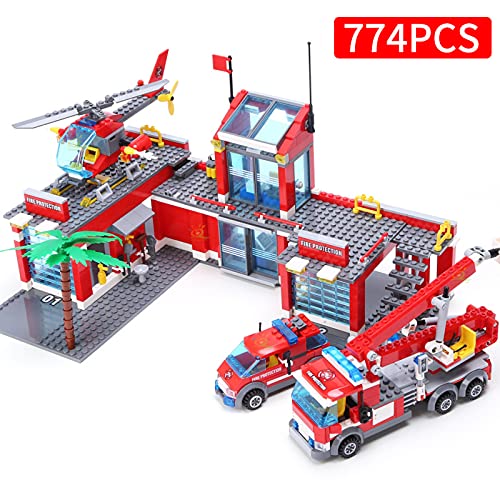 Pidepcos LEGO 774 PCS Feuerwehrwagen Auto Hubschrauber Boot Bausteine Stadt Feuerwehr Figuren Spielzeug Feuerfahrzeug… – Bild 3