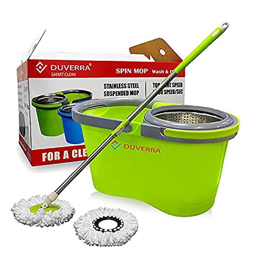 DUVERRA Plastic 360 Magic Spin Mop and Bucket Set Floor Cleaning System Stainless Steel Detachable Bucket -2 Strong Water Absorption Microfiber Mop Heads (Beige)