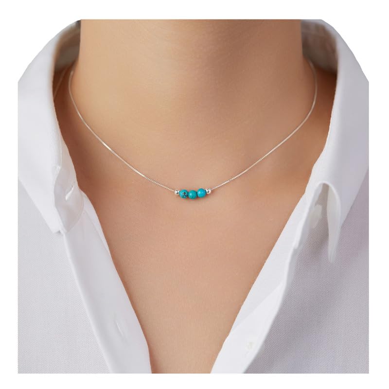 Dainty Real Turquoise Crystal 925 Sterling Silver Choker Collar Necklace and Women Spiritual Healing Chakra Crystal Stone December Birthstone