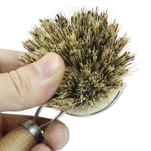 Image of 8Pcs Wooden Dish Brush Set, Coconut Brown | 8Pcs Bamboo Scrub Brush Replacement Heads, 1 Handle, For Kitchen Pots and Pans Cleaning Supplies