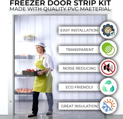 Image of PVC Strip Curtain Kit for 4x7 ft Doorways, Pre-Cut Clear Strips (48Wx84H) with Mounting Rail & Hardware, 50% Overlap Vinyl Door Strips for Walk-in Cooler, Warehouse, Garage
